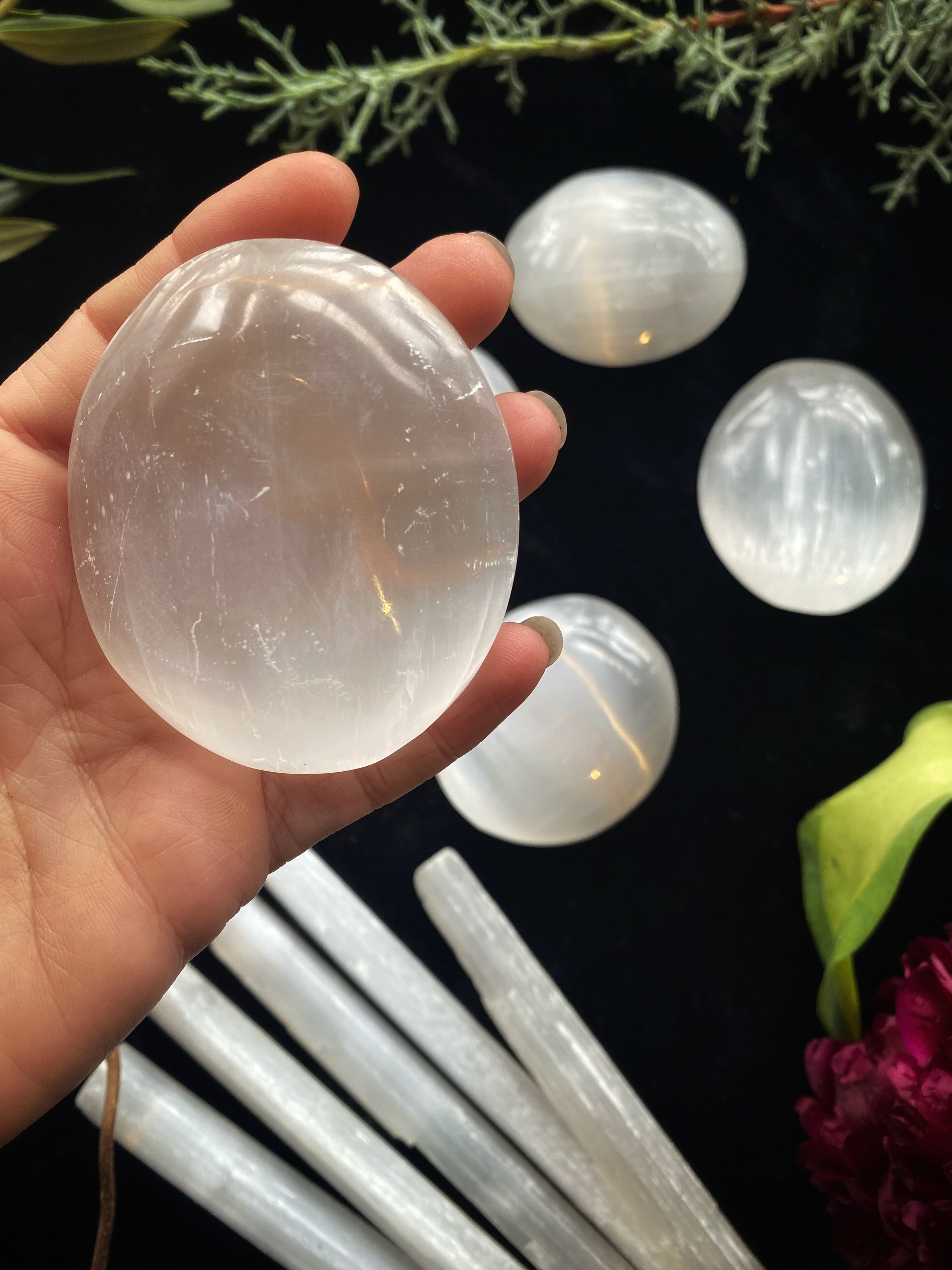 Selenite (Satin Spar) - Palm Stone