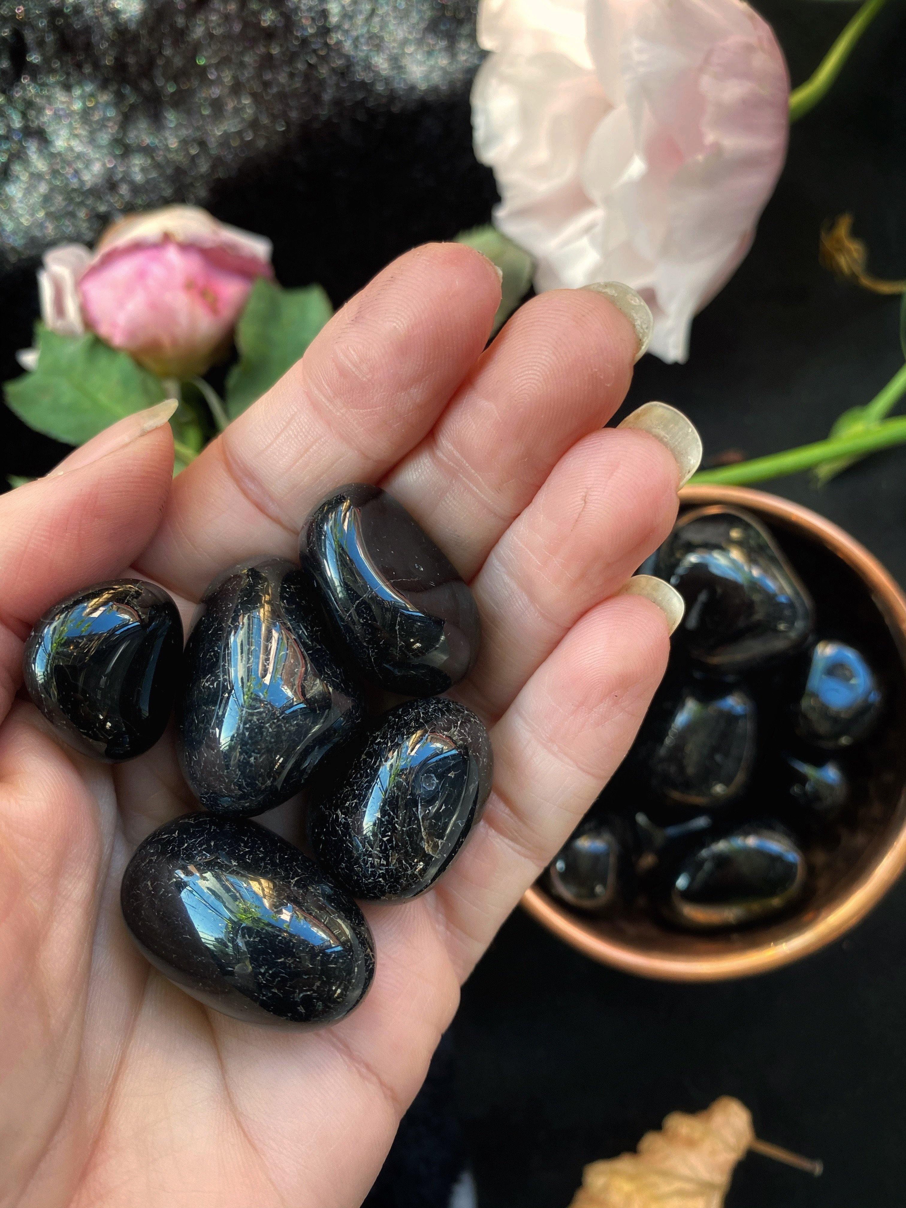 Black Tourmaline - Tumbled, Palm Stones, and Worry Stones - qmeb