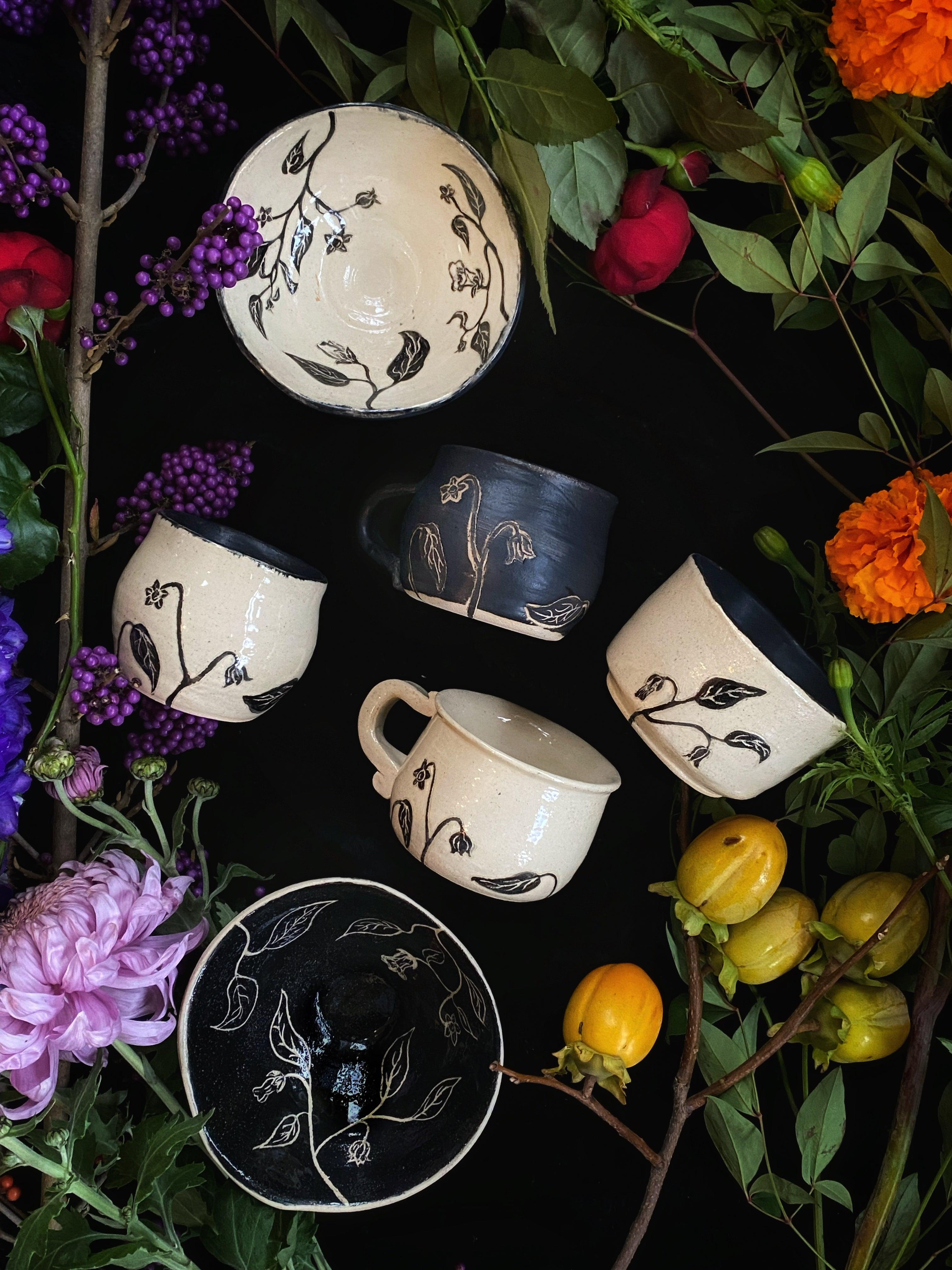 Black Sgraffito Belladonna Mugs, Cups, & Bowls - Keven Craft Rituals